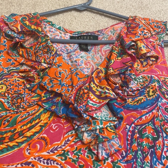 Ralph Lauren multi-color blouse with ruffle neckline - Picture 2 of 2